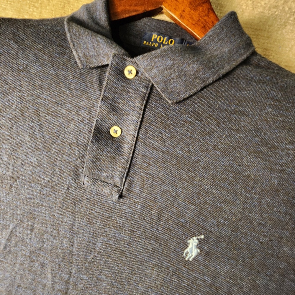 Polo Ralph Lauren Polo Shirt Mens XL Navy Blue Heathered Short Sleeve Logo